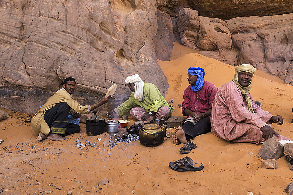 Tuareg baking bread, Tadrart region, Algerian Sahara